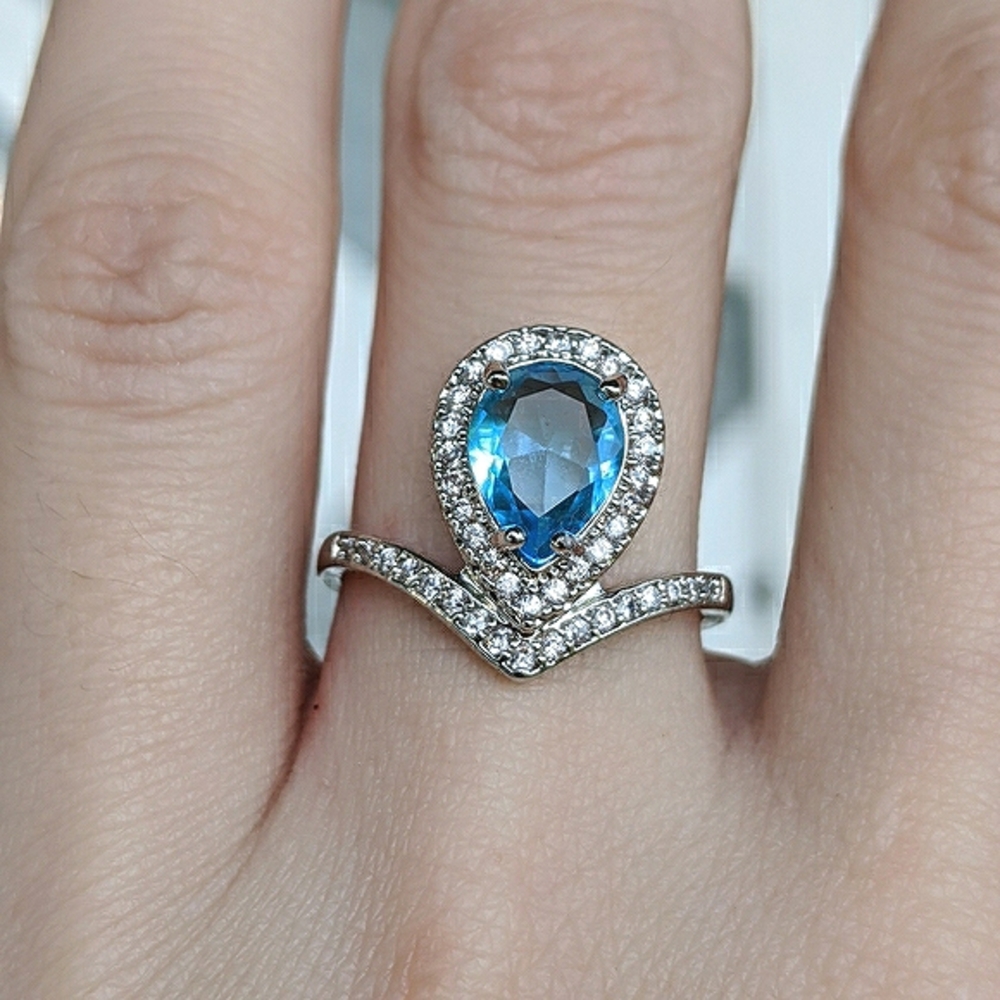 🆕S925- Aquamarine & White Sapphire Ring Sz 7